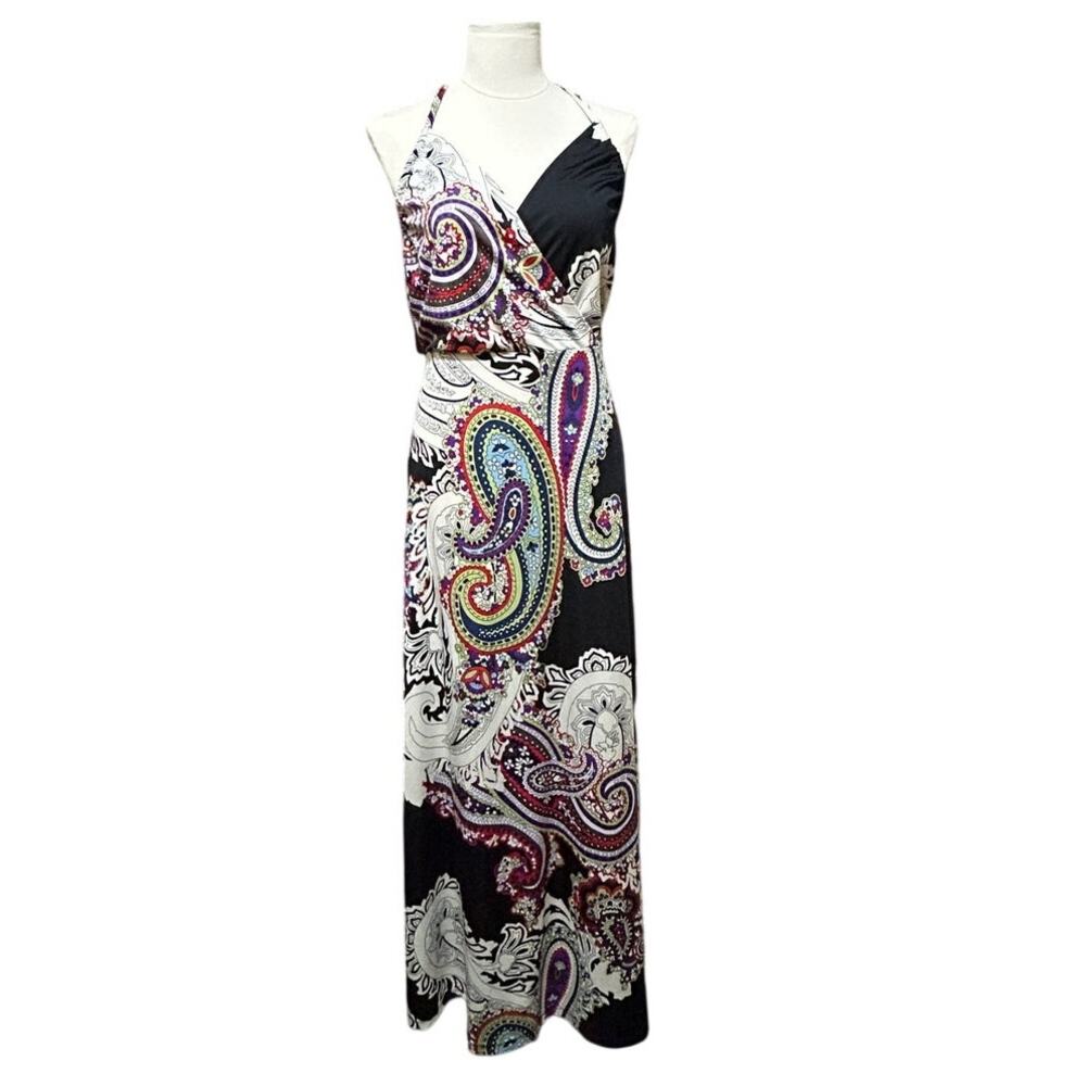 SNAP Women's XL Paisley Boho Halter Maxi Dress Multicolor Stretch Sleeveless